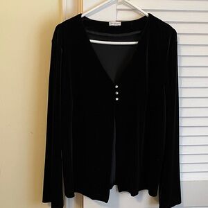 Black Velveteen Cardigan with Button Detail